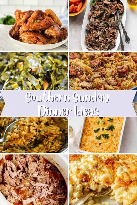 Traditional Sunday Dinner, Southern Meal Ideas For Dinner, Southern Dinner Ideas, Southern Sunday Dinner, Southern Sunday Dinner Ideas, Southern Fried Pork Chops, Cooking Soul Food, Sunday Dinner Ideas, Southern Side Dishes