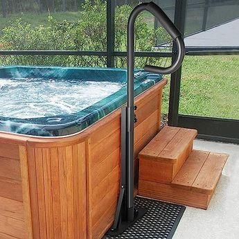 Swim Spa Deck, Hot Tub Steps, Hand Rail, Outdoor Bath, Swim Spa, Spa Hot Tubs, Decks, Hot Tub, House Ideas