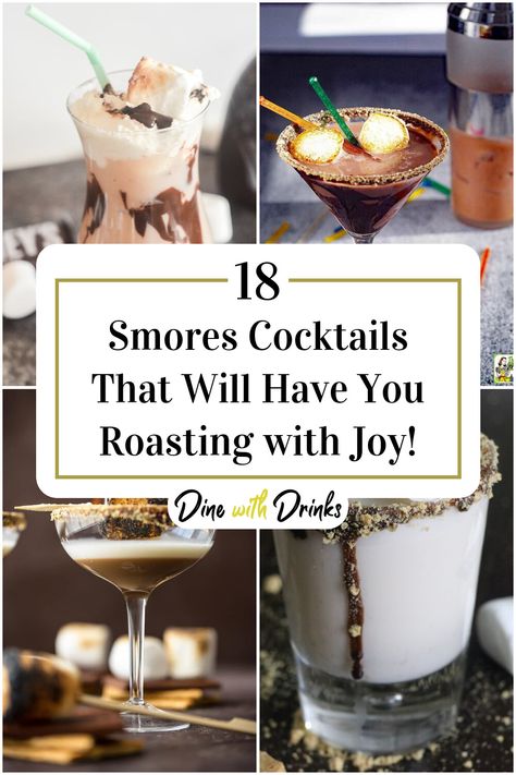 Collage of 4 smores cocktails. Drinks With Marshmallows, Marshmallow Drinks Alcohol, Smores Cocktail Whiskey, S’mores Baileys Drinks, S’mores Drink Recipe, Marshmallow Cocktail Drinks, S'mores Cocktail, Smores Drink Alcohol, Smores Alcoholic Drinks