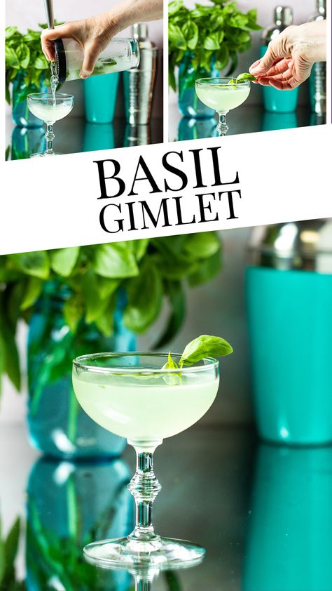 Drinks With Basil Alcoholic, Basil Cocktail Recipes, Cocktails With Basil, Basil Gimlet Recipe, Cocktail With Basil, Basil Drinks Cocktails, Gin And Basil Cocktail, Basil Smash Cocktails, Basil Simple Syrup Cocktails