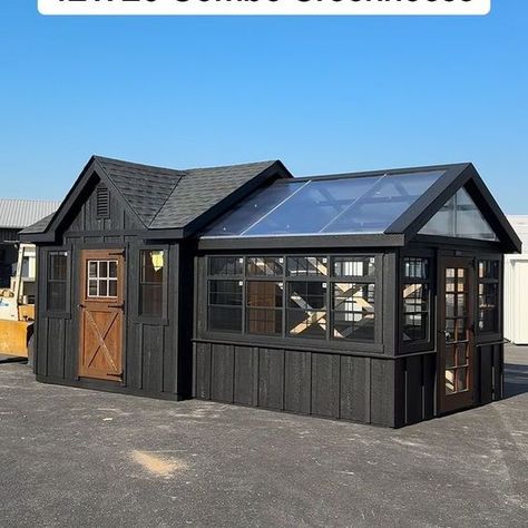 Lapp Structures LLC | Time to refresh some of our shed displays! You know we had to save a space for this Colonial Garden Shed + Atrium Combo! #tinyhouse… | Instagram Garden Shed With Pergola Attached, Sheshed Ideas Interior, Shed Greenhouse Combo, Greenhouse Living, Geothermal Greenhouse, Greenhouse Shed Combo, Greenhouse Diy, Shed Floor Plans, Building A Small House