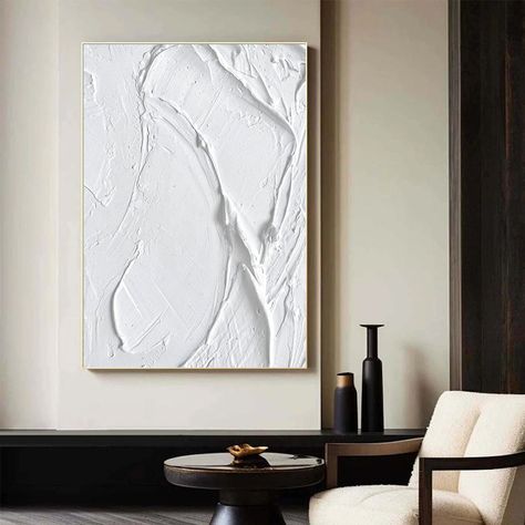 White Minimalist Abstract Painting #CXA 040 Diy Plaster Art Canvas Black And White, Textured White Canvas, Plaster Texture Art, Plaster Artwork, Plaster Art Texture, Plaster Painting, Minimalist Artist, Wabi Sabi Art, Wabi Sabi Wall