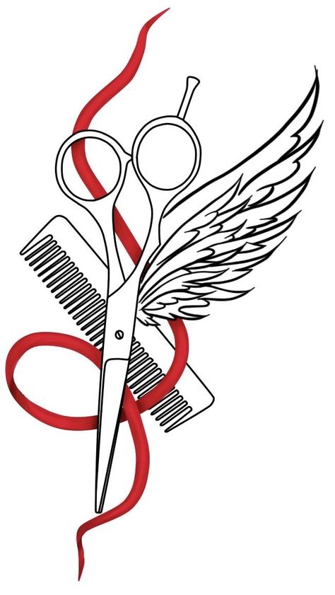 Scissors And Comb Tattoo, Tattoos Scissors, Scissors Tattoo Design, Barber Tattoo Ideas, Hair Scissor Tattoos, Scissor Tattoo, Heart Vector Design, Hairdresser Tattoos, Jing Y Jang