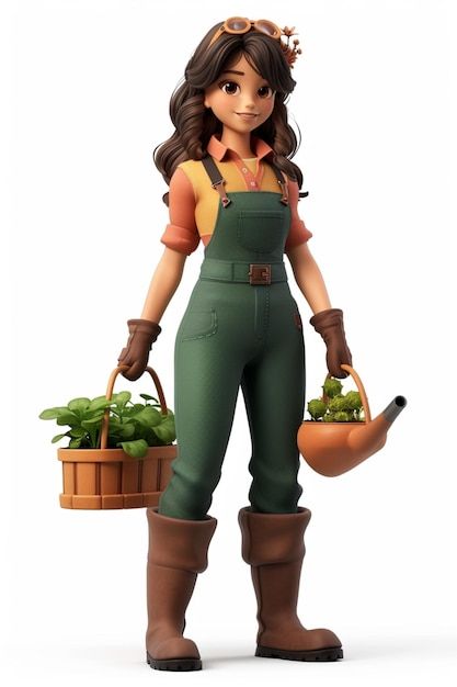 Photo detailed character design of a gar... | Premium Photo #Freepik #photo Farmer Character Design, Farmer Female, Fall Storytime, Gardener Design, Free Cartoon Characters, Farmer Outfit, Vector Characters, Farmer Girl, 3d Blender