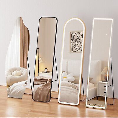 Bedroom Interior With Mirror, Long Mirror With Stand, Full Sized Mirror Bedroom, Beautiful Mirrors Bedroom, Floor Standing Mirror Bedroom, Long Room Mirror, Long Dressing Mirror, Lighting Mirror Design, Big Mirror In Small Bedroom