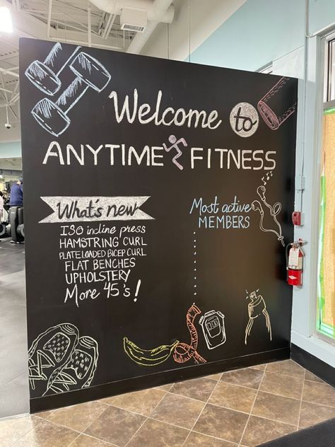 Visit website for more portfolio Gym Whiteboard Ideas, Gym Chalkboard Ideas, Anytime Fitness Chalkboard, March Chalkboard Ideas, Gym Chalkboard, Summer Chalkboard Art, Wall Chalkboard, Summer Chalkboard, Easter Chalkboard