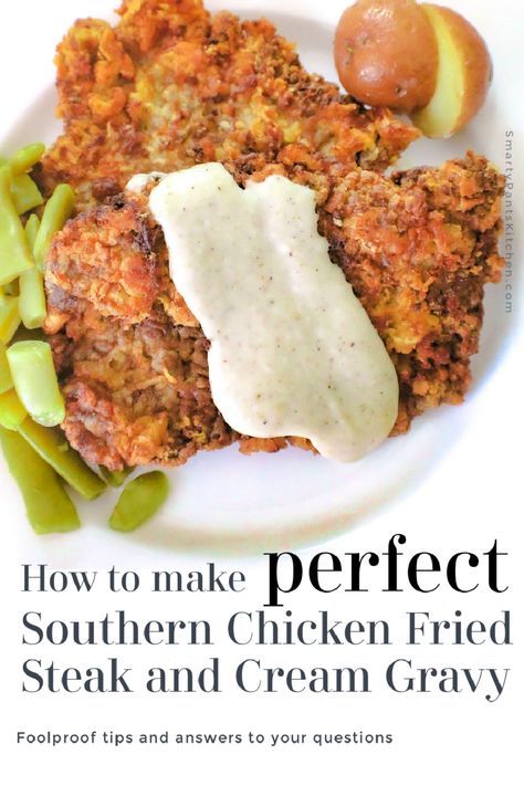 How to make perfect Chicken Fried Steak and Cream Gravy! A Southern Favorite! Easy Chicken or Country Fried Steak recipe! White Chicken Gravy Recipe, Country Fried Steak And Gravy Recipe, Country Fried Steak And Gravy, Southern Chicken Fried Steak, Fried Steak And Gravy, Chicken Fried Steak Gravy, Steak And Gravy Recipe, Cream Gravy Recipe, Country Fried Steak Recipe