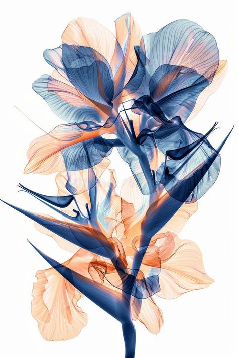 Modern Abstract Floral Art: X-Ray Style Blue and Orange Petals royalty free stock photography Strelitzia Flower, Abstract Floral Art, Stock Photography Free, Blue And Orange, Orange Flowers, X Ray, Abstract Floral, Blue Orange, Floral Art