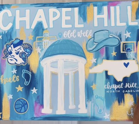 College Town Painting, College Paintings, Unc College, Dorm Paintings, College Canvas, Preppy Art, Unc Chapel Hill, Dorm Art, Parking Spot