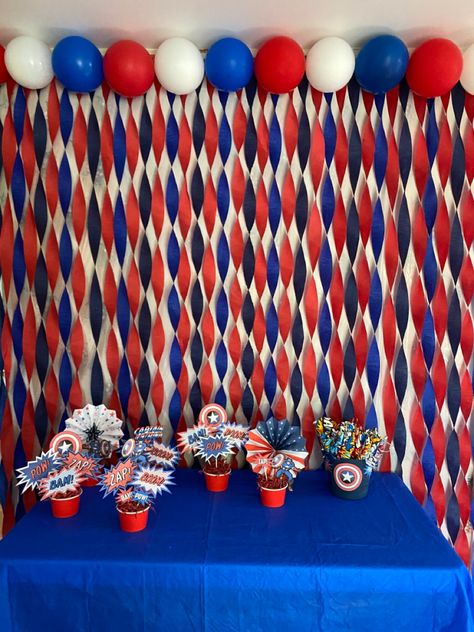 4th Party Ideas, July 4th Party Ideas, Ideas For Independence Day, Captain America Birthday Cake, Red White And Blue Decorations, Fouth Of July Crafts, Spiderman Birthday Party Decorations, July 4th Party, Captain America Birthday