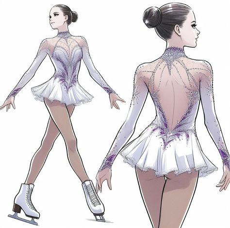 Figure Skating Performance Outfits, Ice Skating Outfit Drawing, Figure Skating Dresses Drawing, Figure Skating Dress Sketch, Figure Skating Outfits Costumes, Ice Skater Drawing, Figure Skating Dresses Beautiful, White Ice Skating Dress, Figure Skating Art