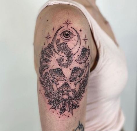 Fibonacci Tattoo, Fiddlehead Fern, Fiddlehead Ferns, Mushroom Tattoos, Fibonacci Spiral, All Seeing Eye, Tattoo Studio, Crescent Moon, Skull Tattoo