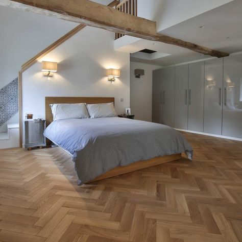 Grey Wood Floors Bedroom, Bedroom Wood Floor, Barn Conversions, Oak Parquet Flooring, Grey Wood Floors, Herringbone Wood Floor, Herringbone Wood, Real Wood Floors, Oak Wood Floors