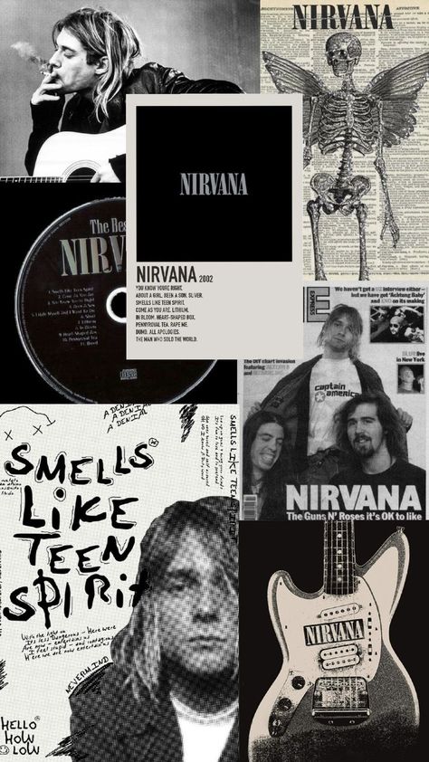 #nirvana#aesthetic#atmosphere#collage#wallpaper Nirvana Aesthetic, Nirvana Wallpaper, Nirvana Poster, Achtung Baby, Fast And Pray, Collage Wallpaper, Smells Like Teen Spirit, Band Wallpapers, Foo Fighters