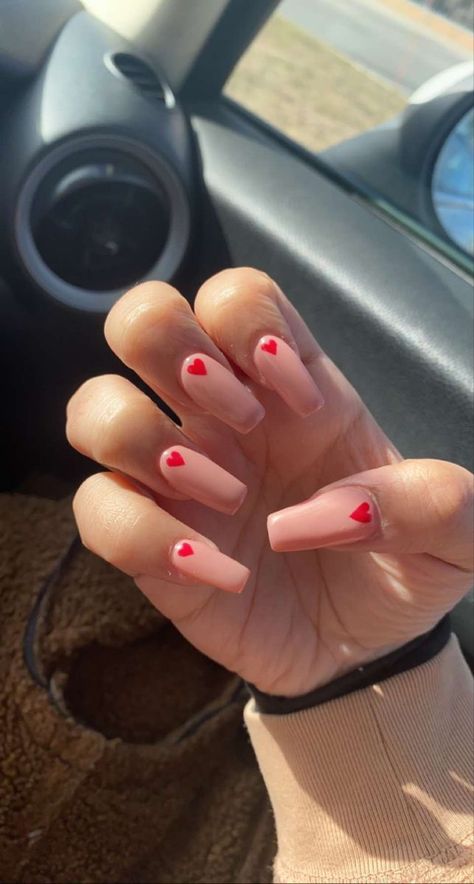 Acrylic Nails Nude Red Hearts Nude Nails With Red Heart, Dark Coloured Nails, Classic Nail Polish, Acrylic Nails Nude, Classy Nail, Pedicure Ideas, Nail Pen, Star Nail Art, Classy Nail Designs