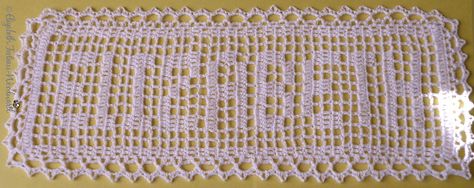 Last winter, Carrie asked me if I would crochet a name plaque for my granddaughter, Elizabeth.  I got busy and charted out a graph- I have crocheted many filet crochet patterns and names over the y… Crochet Names Ideas, Filet Crochet Name Pattern, Crochet Names, Crochet Name, Crochet Letters Pattern, Filet Crochet Patterns, Crochet Alphabet, Small Alphabets, Crochet Letters