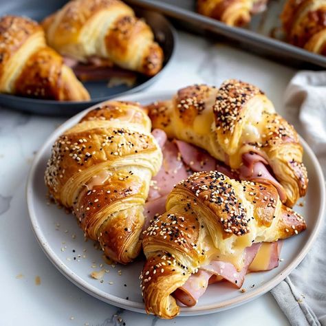 Ham And Cheese Croissants, Savory Ham, Ham And Cheese Croissant, Honey Mustard Glaze, Confirmation Party, Cheese Croissant, Mini Croissants, Hot Cheese, Cup Of Soup