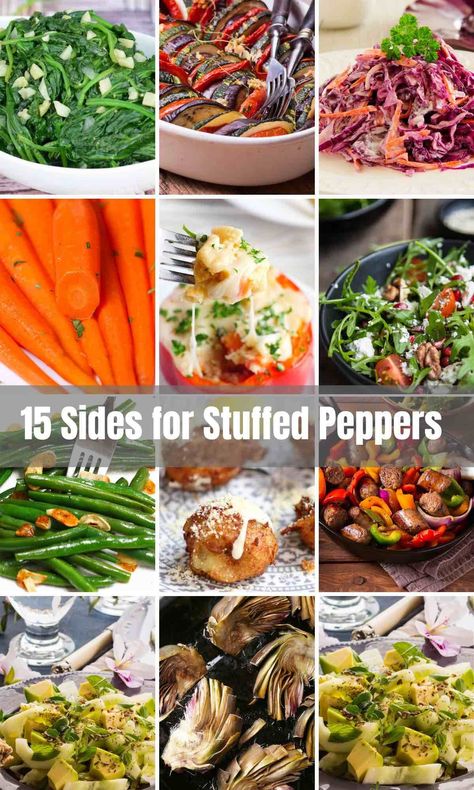 Stuffed peppers are comfort food everyone loves. From ground beef to rice to veggies, the stuffing can easily be adapted to anyone’s dietary preferences (such as low-carb, gluten-free, or Keto). We’ve collected 15 best side dishes to serve with stuffed peppers to quickly take this easy meal one step further. Stuffed Bell Pepper Side Dish, Stuffed Pepper Side Dish Ideas, Peppers Side Dish, Bell Pepper Side Dish, Eel Sauce Recipe, Best Stuffed Pepper Recipe, Ground Sausage Recipes, Side Dish Ideas, Pepper Recipes