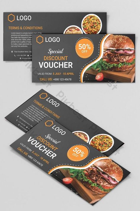 Gift Card Restaurant Design, Food Coupon Design Ideas, Promo Cards Design Ideas, Cash Voucher Design, Promo Card Design, Restaurant Voucher Design, Food Coupon Design, Discount Coupon Design, Coupon Design Ideas