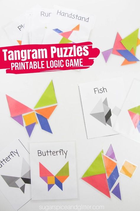 Free Printable Tangram Puzzles - 2D puzzles that teach kids a variety of math concepts, build visual-spatial skills and fine motor skills. (Plus they're fun!) Tangram Printable, Tangram Activities, Tangram Patterns, 2d Shapes Activities, Puzzles Printable, Visual Spatial, Tangram Puzzles, Stem Crafts, Math Vocabulary