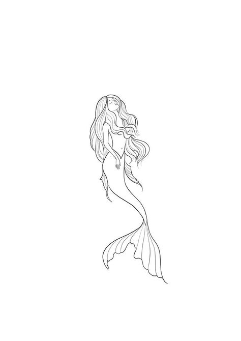 Pretty Mermaid Tattoo, Mermaid Tattoo Ideas For Women Small, Mermaid Tiny Tattoo, Simple Mermaid Tattoo Ideas For Women, H2o Just Add Water Tattoo, Mermaid Tattoo Outline, Mermaid Outline Drawing, Dainty Mermaid Tattoo, Mermaid Fine Line