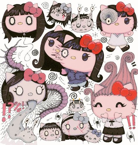 ⭑ (@ghostwurlds) on X Junji Ito Wallpaper, Hello Kitty Halloween, Hello Kitty Art, Junji Ito, Anime Nerd, Hello Kitty Iphone Wallpaper, Flash Art, Cute Art Styles, Creepy Cute