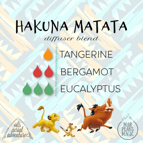 Disney Oil Blends, Disney Diffuser Blends, Disney Essential Oil Blends, Living Oils Recipes, Young Living Thieves, Lion King Hakuna Matata, Essential Oil Combinations, Essential Oils 101, Doterra Essential Oils Recipes