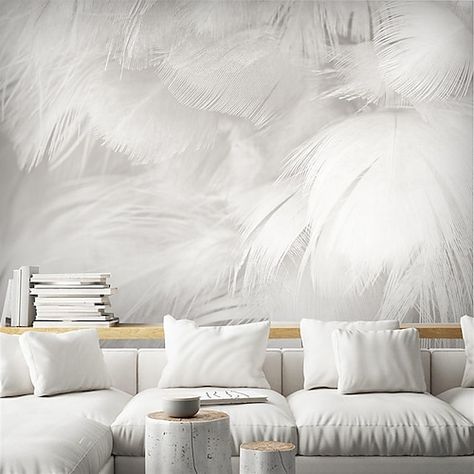 Feather Mural, Cool Wallpapers For Walls, Space Environment, Feather Wallpaper, Boho Styl, Bathroom Installation, Environment Art, Tv In Bedroom, Marble Wallpaper