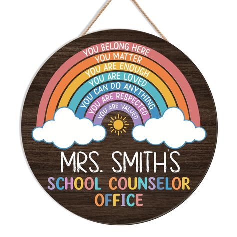 PRICES MAY VARY. Personalized Teacher Sign: Customer will customize this teacher sign with name or any text, solid or liquid chark is suggested. Wet cloth can erase surface very cleanly. Welcome classroom teacher door sign features personalized teacher name design, with attractive and colorful patterns, consists of warmth words "Welcome to School Counselor classroom. You belong here, you matter, you are enough", create an artistic and lively atmosphere for back to school classroom decorations. W School Counselor Door Wreath, School Counselor Door Sign, Counselor Classroom, School Counselor Door, School Counselor Classroom, Counselor Door Sign, Counselor Door, Classroom Wreath, Office Door Sign