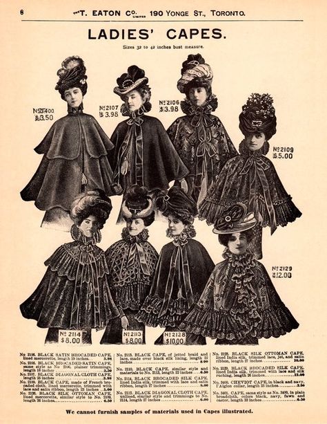 Ladies Capes, Edwardian Fashion Plates, Silent Sky, Progressive Era, Gothic Outfit, 1900 Fashion, Gothic Culture, Victorian Accessories, Victorian Dresses