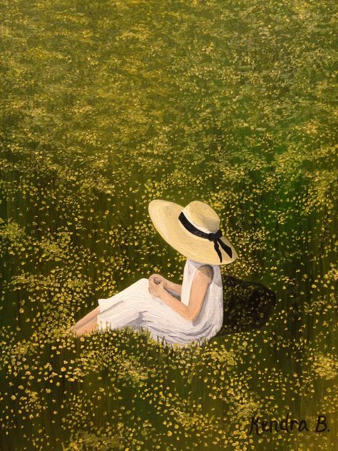 Sitting in flower field Sitting In A Flower Field, Girl In Flower Field, Sweet Paintings, Random Wallpaper, Random Photography, Calm Art, Aesthetic Gold, Hat Aesthetic, Desktop Wallpaper Art