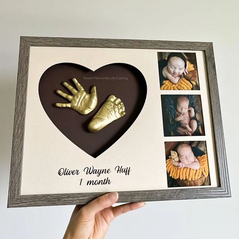 Baby Hand and Feet Casting Heart Frame Baby Hand Print and | Etsy Hand And Feet Casting, Baby Imprint, Baby Cast, Hand Casting, Footprint Keepsake, Baby Keepsakes, Baby Handprint, Matting Pictures, Casting Kit