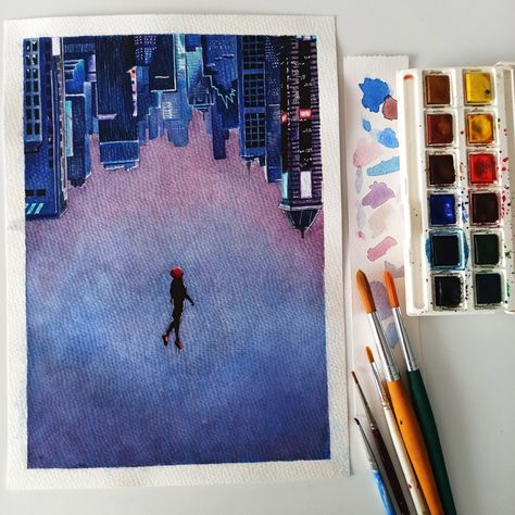 Marvel Watercolor Art Easy, Miles Morales Watercolor, Miles Morales Painting Canvas, Across The Spider Verse Painting, Marvel Paintings On Canvas, Spider Verse Painting, Spider Man Watercolor, Spider Man Paintings, Marvel Watercolor Art