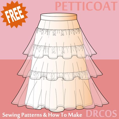 Petticoat Sewing Patterns | DRCOS Patterns & How To Make Layered Skirt Pattern, Sewing Patterns Plus Size, Skirt Sewing Pattern Free, Skirt Sewing Patterns, Free Skirt Pattern, Petticoat Pattern, Sewing Patterns For Beginners, Sewing Patterns Skirt, Japanese Sewing Patterns