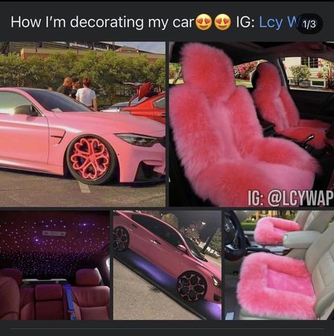 Boujee Car Interior, Baddie Car Aesthetic, Pink Car Accessories Interiors, Pink Car Interior Aesthetic, Pink Cars Luxury, Baddie Car Interior, Pretty Car Interior, Pink Interior Car, Car Decorations Interior Girly