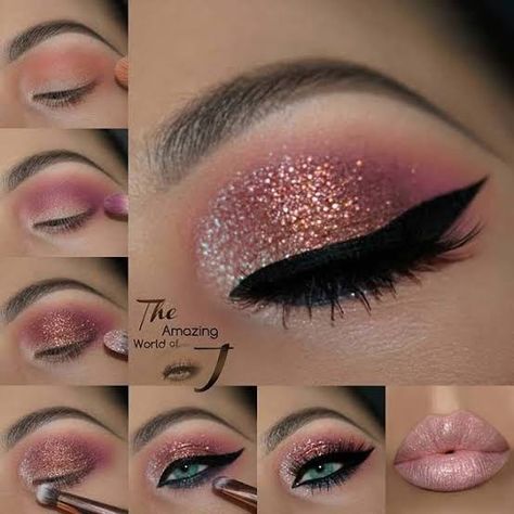 Pink Eye Makeup Tutorial, Sparkle Eye Makeup, Eye Makeup Glitter, Silver Eye Makeup, Nye Makeup, Cute Eyeshadow Looks, Eyeshadow For Blue Eyes, Pink Eye Makeup, Dramatic Eye Makeup