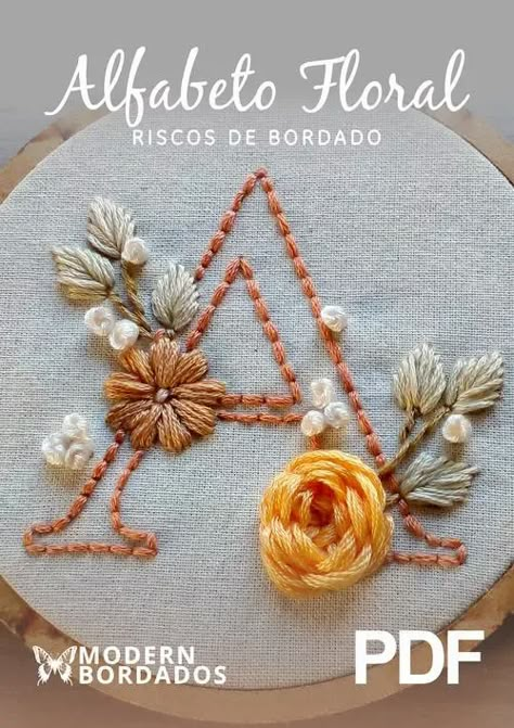 Letter A Embroidery Pattern, A Embroidery Letter, L Embroidery, Hand Embroidery Letters, Embroidery Hoop Art Diy, Embroidery Alphabet, Paper Craft Tutorials, Embroidery Template, Hand Lettering Art