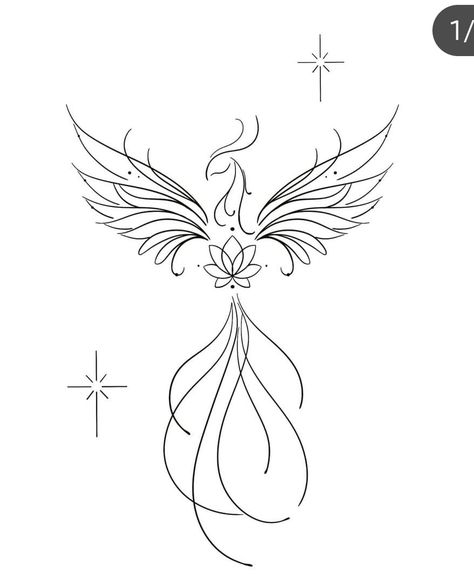 Lotus Flower Phoenix Tattoo, One Line Phoenix Tattoo, Sternum Phoenix Tattoo, How To Draw A Phoenix Bird Step By Step, Phoenix Bird Drawing, Phoenix Outline, Rising Phoenix Tattoo Feminine, Simple Phoenix Tattoo, Phoenix Drawing