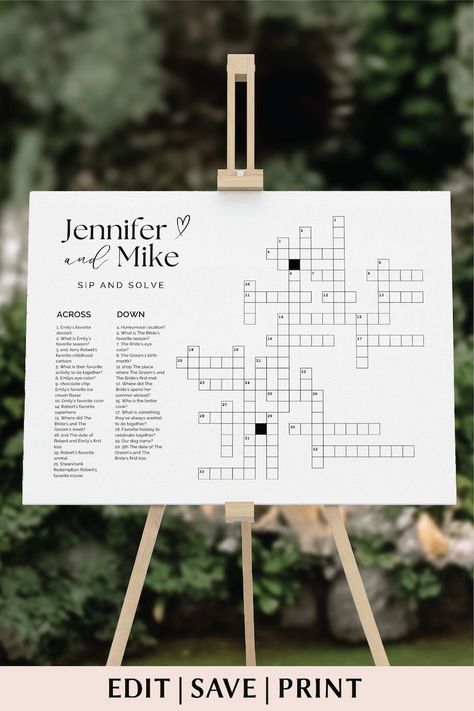 Crossword Template, Wedding Crossword Puzzle, Puzzle Wedding, Reception Games, Bridal Gown Inspiration, Wedding Puzzle, Game Wedding, Honeymoon Locations, Spell Designs