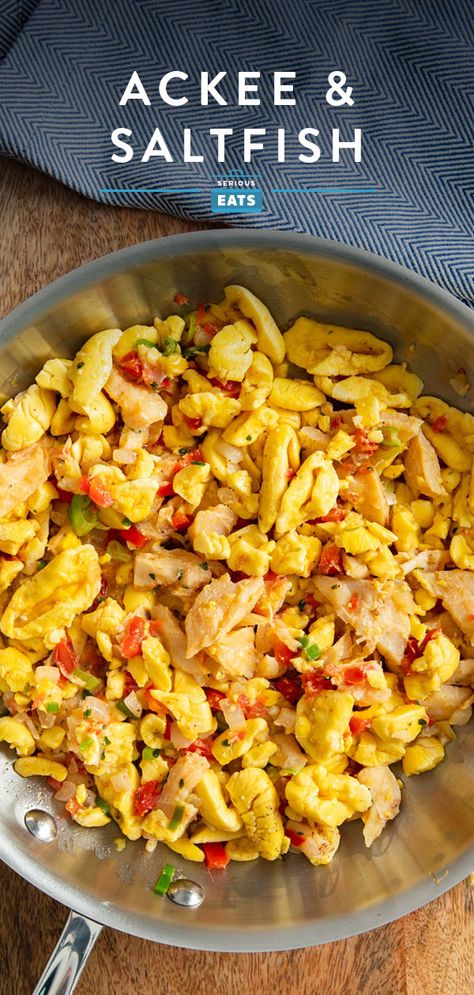 Ackee And Saltfish Recipe, Salt Fish Recipe, Ackee And Saltfish, Carribean Food, Jamaican Cuisine, Jamaican Dishes, National Dish, Island Food, Breakfast Of Champions