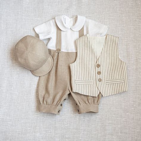 Rustic Outfit, Newsboy Outfit, Baby Boy Dressy Outfits, Boys Dressy Outfits, Baby Boy Linen, Baby Wedding Outfit, Outfit Beige, Rustic Outfits