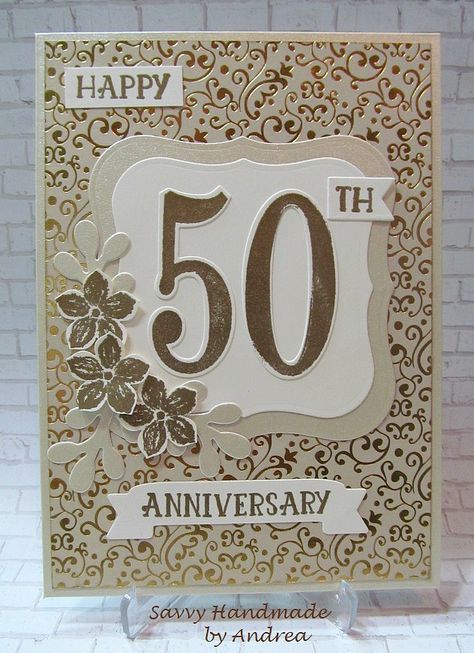 50th Anniversary Card, Engagement Anniversary Card, Golden Anniversary Cards, Golden Wedding Anniversary Card, 50th Anniversary Cards, Anniversary Diy, Anniversary Cards Handmade, Diy Anniversary, Golden Wedding Anniversary