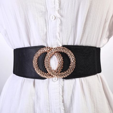 Korean Fashion Ladies Decorated Elastic Wide Gold Belt Buckle Dress Sweater Sweater Waist Belt For Woman Designer Luxury Brand - Belts - AliExpress Waist Belts For Women, Gold Belt Buckle, Buckle Dress, Gold Belt, Gold Belts, Dress Sweater, Branded Belts, Casual Belt, Fashion Belts