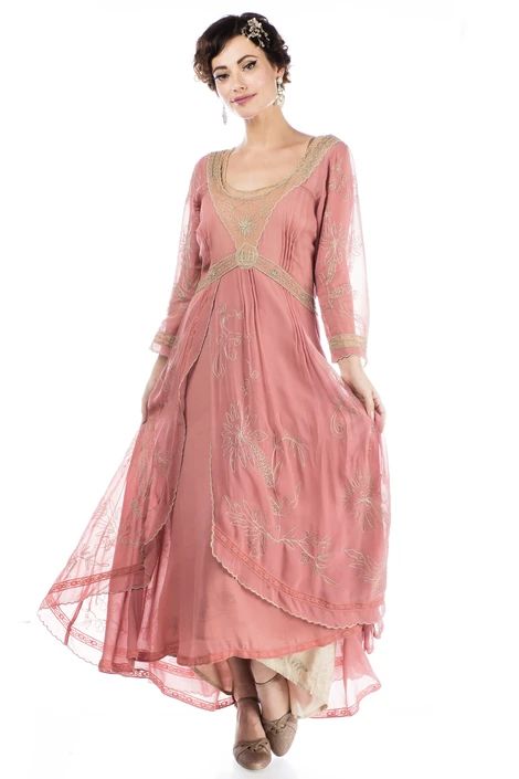 Edith Downton Abbey Inspired Dress in Pink Beige by Nataya Edith Downton Abbey, Edwardian Evening Gown, Nataya Dress, Downton Abbey Dresses, Tea Party Dress, Party Gown, Vintage Inspired Dresses, Tea Length Dresses, Downton Abbey