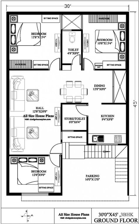 40x60 House Plans, Practical House, 30x50 House Plans, West Facing House, 20x40 House Plans, 30x40 House Plans, Narrow House Plans, 2bhk House Plan, Bungalow Floor Plans