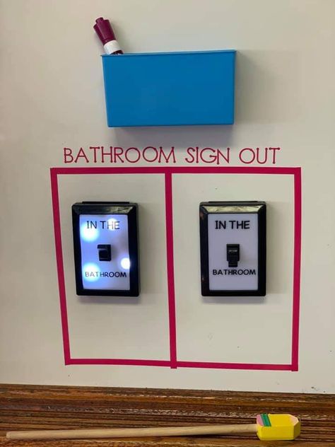 Bathroom Tracker Classroom, Pre K Classroom Hacks, Bathroom Monitoring Classroom, Bathroom Sign Out Classroom, Classroom Bathroom Management, Middle School Classroom Themes, Classroom Setup Elementary, 2024 Classroom, Elementary Classroom Themes