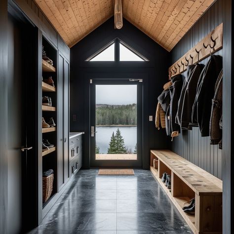 Mountain Home Mudroom, Chalet Entrance, Breezeway Mudroom, Photography Interior Design, Barn Style House Plans, Mud Room Storage, Mudroom Design, Photography Interior, Modern Barn House