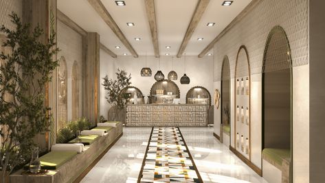 CONTEMPORARY NUBIAN RECEPTION AND BAR | Behance Nubian Interior Design, Lobby Reception Design, Moroccan Hotel, Coastal Environment, Reception Bar, Modern Classic Interior, Hotel Inspiration, Lobby Reception, Hotel Reception