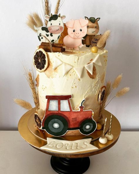 Compleanno A Tema Hot Wheels, Farm Birthday Cakes, Barnyard Cake, Farm Animal Cakes, Cow Cakes, Animal Birthday Cakes, Barnyard Birthday Party, Farm Theme Birthday, Farm Animal Party