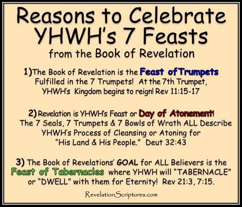 Reasons from the Book of Revelation to Celebrate YHWH's Seven Feasts Atonement Book, 7 Trumpets Of Revelation, 7 Trumpets, Feast Of Trumpets, Day Of Atonement, Yom Teruah, Feasts Of The Lord, Revelation 7, Messianic Judaism